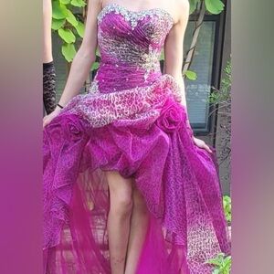Strapless y2k rare Leopard Print High-Low Prom Dress